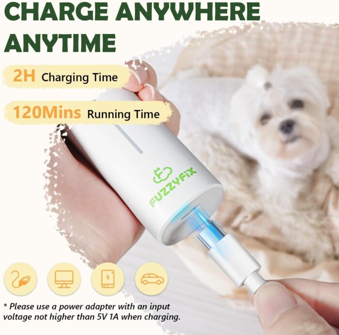 Dog Grooming Kit with LED Light, Low Noise Rechargeable 4 in 1 Pet Clippers for Matted Hair, Cordless Electric Cat Paw Trimmer Dog Nail Grinder, Grooming Supplies for Cat and Small Dogs - Image 6