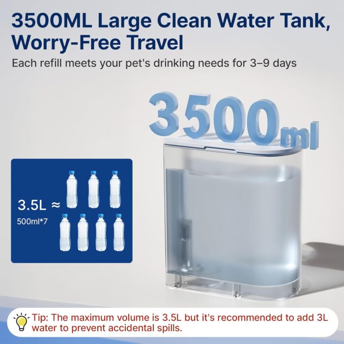 Potaroma Smart Wireless Pet Water Fountain, No Filter, 3.5L Large Capacity, Rechargeable Automatic Water Dispenser for Cats and Small Dogs, Wastewater Separation Always Fresh Water - Image 5