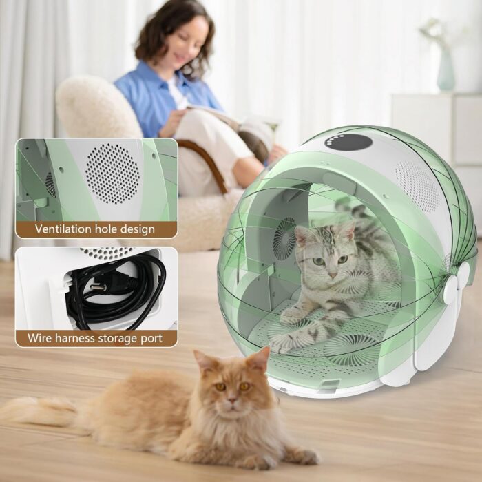 Foldable Smart Pet Dryer Box with 8 Fan 4 Speed, Automatic Cat Dryer Box Time-Setting Temperature Control, Small Dog Drying Box, Cat Hair Blow 360° Ultra Quiet (GREEN) - Image 5