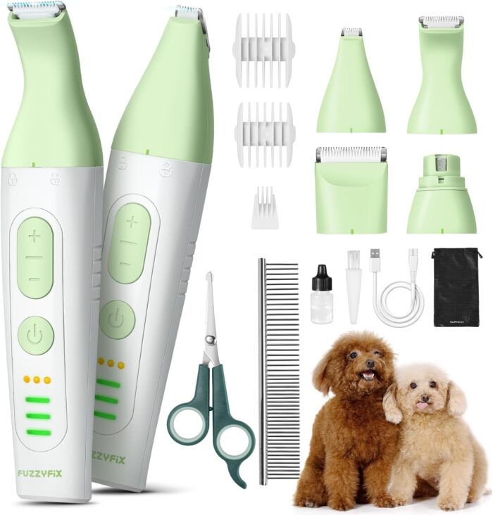 Dog Grooming Kit, 4 in 1 Quiet Pet Clippers for Grooming Supplies, Cordless Dog Paw Trimmer Dog Nail Grinder, Professional Long Hair Shaver for Matted Hair Cat and Small Dogs Thick Coats