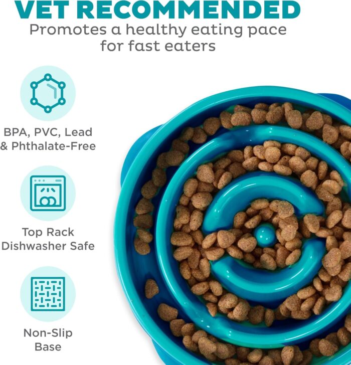 Outward Hound Fun Feeder Slo Bowl, Slow Feeder Dog Bowl, Medium/Mini, Turquoise - Image 2