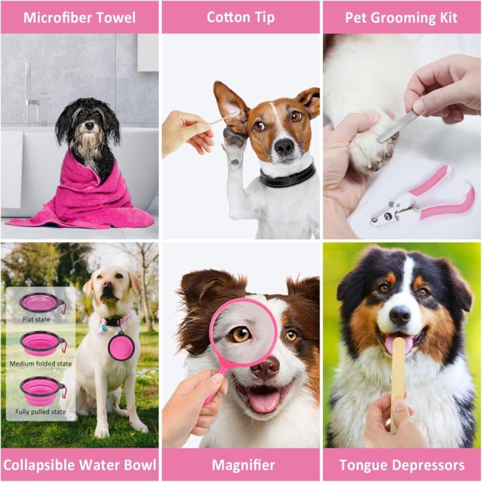 136pcs Pink Pet First Aid Kit for Dogs and Cats - Pet Emergency Kit for Camping Hiking Traveling Hunting - Image 3