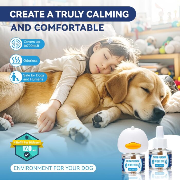 Dog Calming Pheromones Diffuser: 6-in-1 Kit Appeasing Pheromone Diffuser to Calm (2 Plugin+4x48ml Refills) for Comfort Reduces Stress Anxiety, Long-Lasting Appeasing Pheromone for Pet Dog Cat (6in1) - Image 2