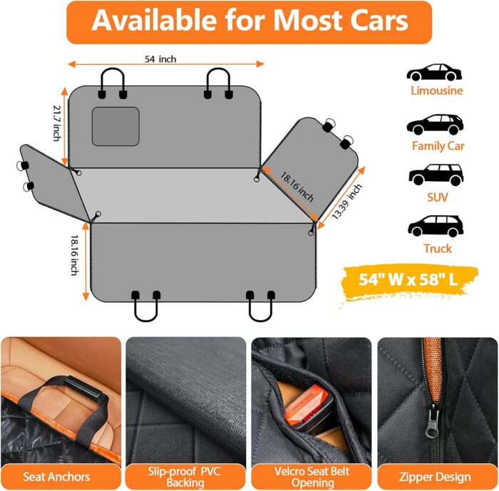URPOWER Dog Car Seat Cover for Pets 100% Waterproof Seat Cover Hammock 600D Heavy Duty Scratch Proof Nonslip Durable Soft Back Seat Covers for Cars Trucks and SUVs - Image 5