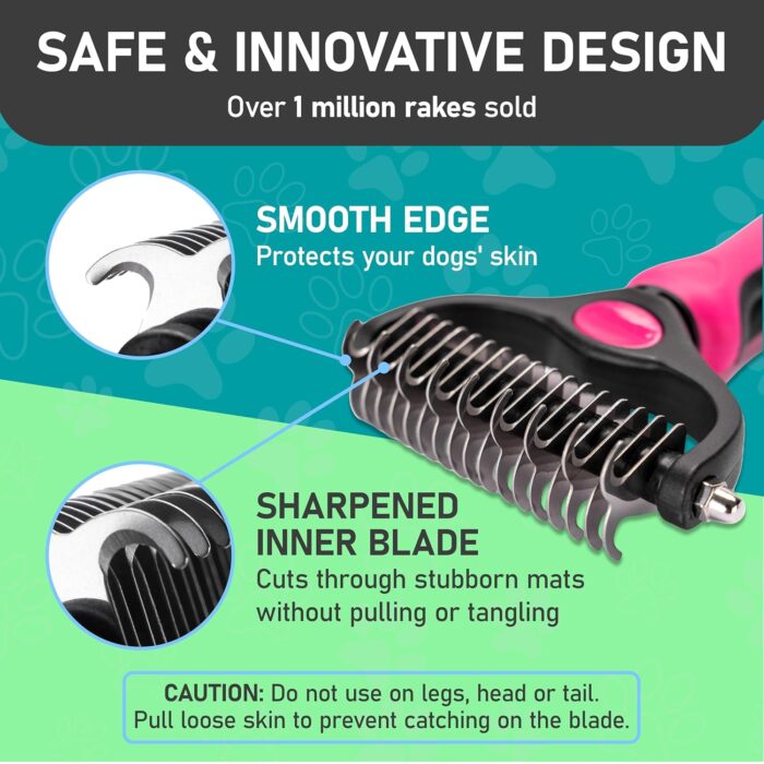 Maxpower Planet Hair Brush - Double Sided Shedding, Dematting Undercoat Rake for Dogs, Cats - Extra Wide Dog Grooming Brush, Pink - Image 9