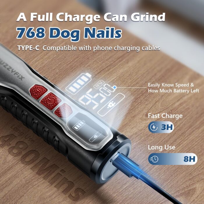 Dog Nail Grinder, Quiet Pet Nail Trimmer, Rechargeable Electric Dog Nail Trimmer, for Large Medium Small Dogs - Image 5