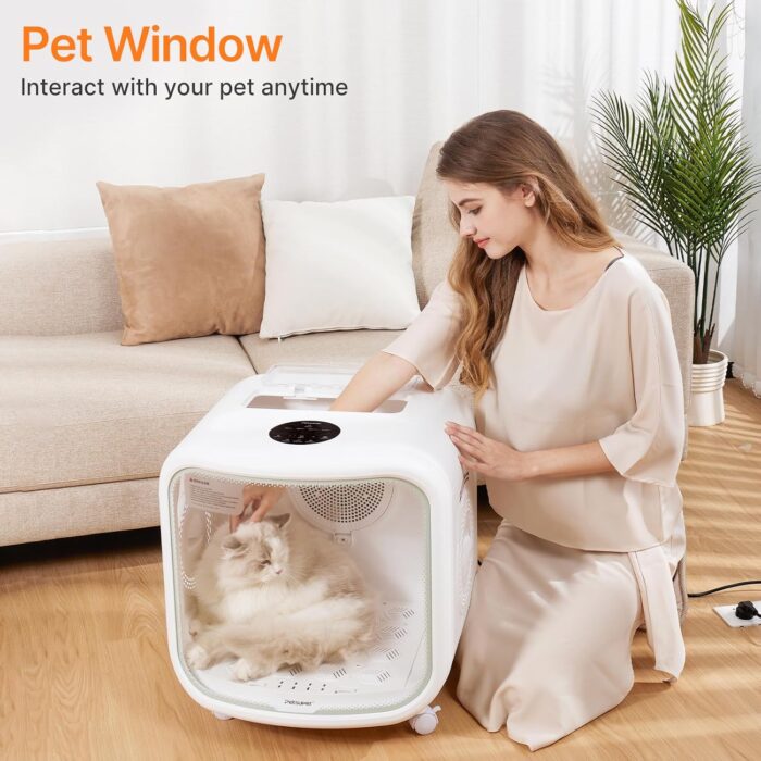 Automatic Cat Dryer Box 75L Extra Large Capacity Ultra Quiet Fast Pet Hair Drying Box Smart App Control Temperature and 360° Drying for Cats and Small Dogs - Image 4