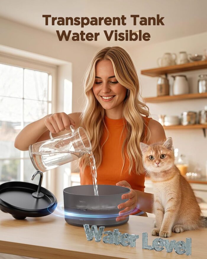 Cat Water Fountain for Cats Indoor: 80oz/2.4L Cat Fountains for Drinking - Quiet Pet Watering Bowls for Cats Inside - Black Kitten Waterer Supplies - for Small and Medium Animals - Image 7