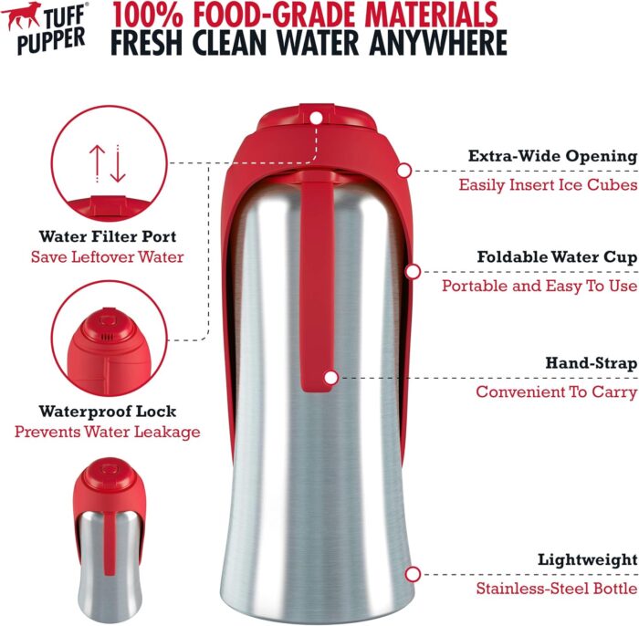PupFlask Large Dog Water Bottle | 27 or 40 OZ Stainless Steel | Convenient Dog Drink Dispenser | Puppy Travel Water Bowl | Portable Pet Hydration Bottle | Leak Proof | Perfect Size For All Breeds - Image 5