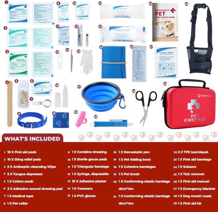Dog First Aid Kit, Pet First Aid Supplies for Treat Dogs & Cats in an Emergency, Ideal for Use at Home, Outdoors, Traveling - Image 2