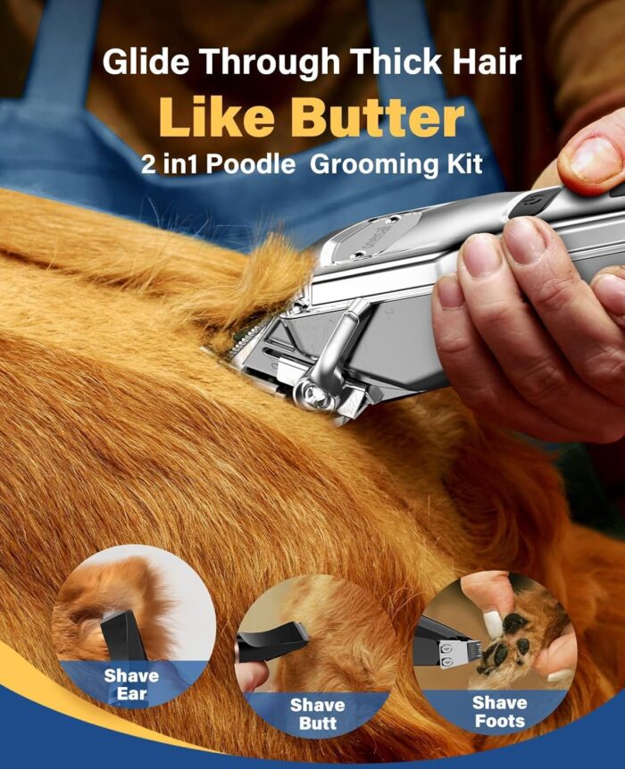 oneisall Dog Grooming Kit for Heavy Thick Hair&Coats/Low Noise Rechargeable Cordless Waterproof Dog Clippers for Grooming Animals&Pets/Pet Shaver with Stainless Steel Blade and Paw Trimmer - Image 4