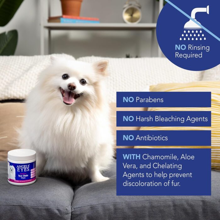 ANGELS' EYES Gentle Tear Stain & Pet Eye Wipes for All Dogs & Cats Textured Grooming Wipes Remove Discharge & Mucus, Reduce Tear Stains, Hypoallergenic with Aloe & Chamomile, 100ct - Image 3