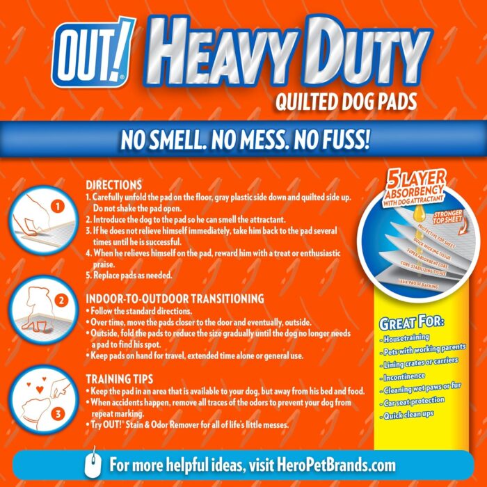 OUT! Petcare Puppy Pads XXL, Heavy Duty, Leak Proof Pee Pads for Dogs, Potty Training & Housebreaking, Puppy Essentials (26"x30", 30 Count) - Image 6