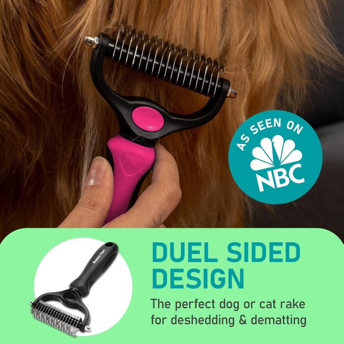 Maxpower Planet Hair Brush - Double Sided Shedding, Dematting Undercoat Rake for Dogs, Cats - Extra Wide Dog Grooming Brush, Pink - Image 6