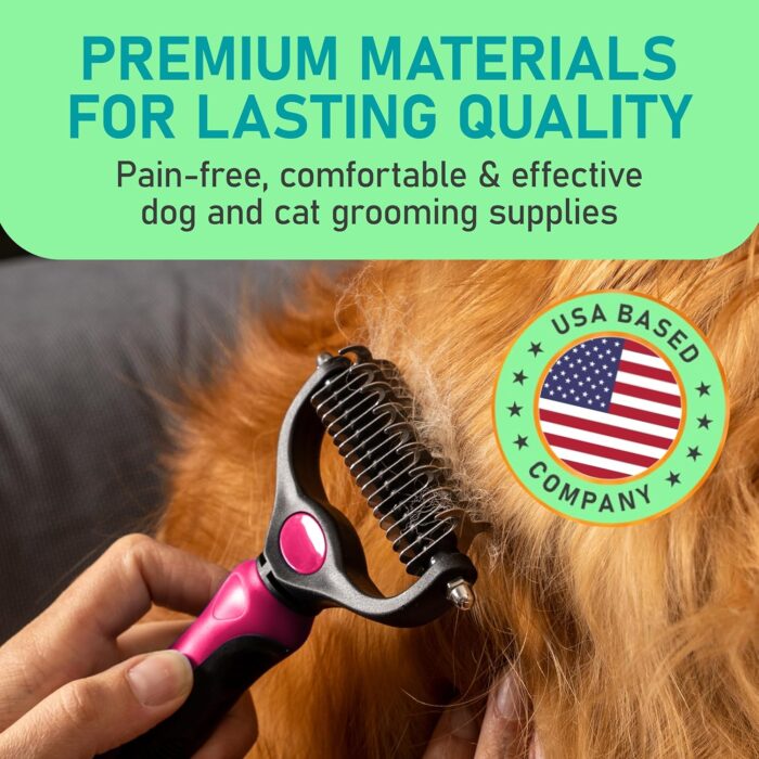 Maxpower Planet Hair Brush - Double Sided Shedding, Dematting Undercoat Rake for Dogs, Cats - Extra Wide Dog Grooming Brush, Pink - Image 4
