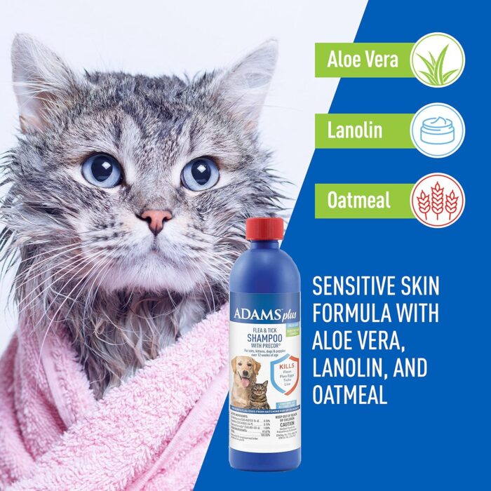 Plus Flea & Tick Shampoo with Precor for Cats, Kittens, Dogs & Puppies Over 12 Weeks Of Age Sensitive Skin Flea Treatment | Kills Adult Fleas, Flea Eggs, Ticks, and Lice| 12 Ounces - Image 2