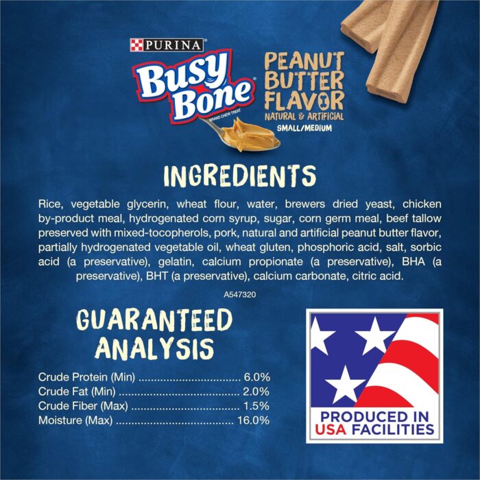 Purina Busy Bone Made in USA Facilities, Long Lasting Small/Medium Breed Adult Dog Chews, Peanut Butter Flavor - (Pack of 4) 6 Ct. Pouches - Image 7