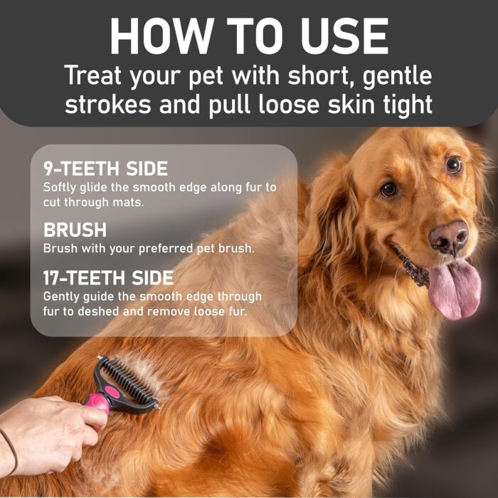 Maxpower Planet Hair Brush - Double Sided Shedding, Dematting Undercoat Rake for Dogs, Cats - Extra Wide Dog Grooming Brush, Pink - Image 3