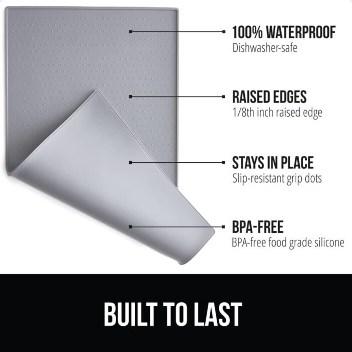 GORILLA GRIP 100% Waterproof Raised Edge BPA Free Silicone Pet Feeding Mat, Dog Cat Food Mats Contain Spills Protects Floors, Placemats for Cats and Dogs Water Bowl, Pets Accessories 18.5x11.5 Gray - Image 5