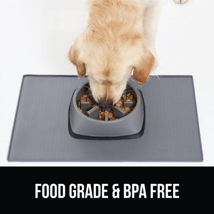GORILLA GRIP 100% Waterproof Raised Edge BPA Free Silicone Pet Feeding Mat, Dog Cat Food Mats Contain Spills Protects Floors, Placemats for Cats and Dogs Water Bowl, Pets Accessories 18.5x11.5 Gray - Image 7