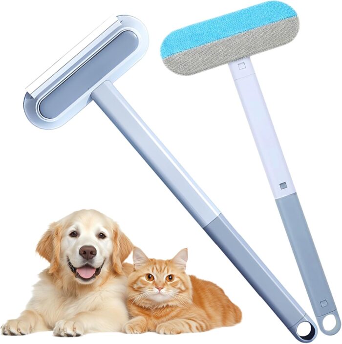 Pet Hair Remover Brush with 17-inch Handle, 4-in-1 Cat and Dog Hair Removal Tool for Furniture, Couch, Carpet, Clothes