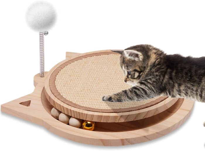 Cat Scratcher Board with Natural Sisal,Interactive Cat Kitty Kurlz Kitten Toys with Ball Track Spring Ball for Bored Indoor Adult Cats,Cat Scratch Furniture Protector for Relieves Stress