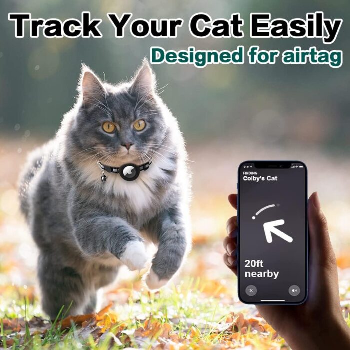 Airtag Cat Collar Breakaway, Reflective Kitten Collar with Apple Air Tag Holder and Bell for Girl Boy Cats, 0.4 Inches in Width and Lightweight(Black) - Image 4