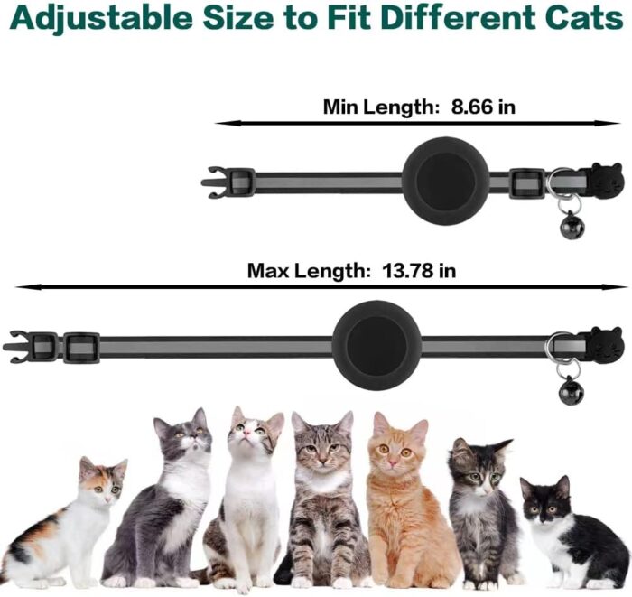 Airtag Cat Collar Breakaway, Reflective Kitten Collar with Apple Air Tag Holder and Bell for Girl Boy Cats, 0.4 Inches in Width and Lightweight(Black) - Image 6