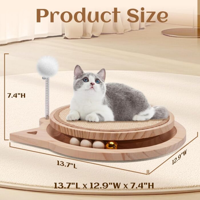 Cat Scratcher Board with Natural Sisal,Interactive Cat Kitty Kurlz Kitten Toys with Ball Track Spring Ball for Bored Indoor Adult Cats,Cat Scratch Furniture Protector for Relieves Stress - Image 4