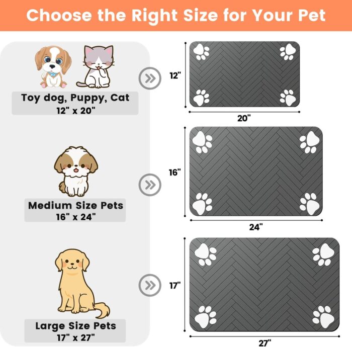 Pet Feeding Mat-Absorbent Pet Placemat for Food and Water Bowl, with Waterproof Rubber Backing, Quick Dry Water Dispenser Mat for Dog and Cat (12"x20", Striped Dark Gray) - Image 2