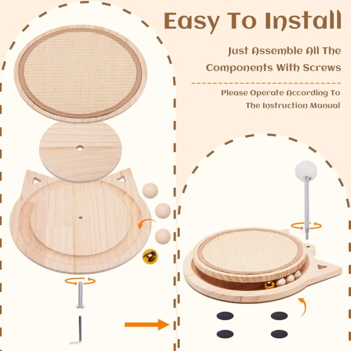 Cat Scratcher Board with Natural Sisal,Interactive Cat Kitty Kurlz Kitten Toys with Ball Track Spring Ball for Bored Indoor Adult Cats,Cat Scratch Furniture Protector for Relieves Stress - Image 2