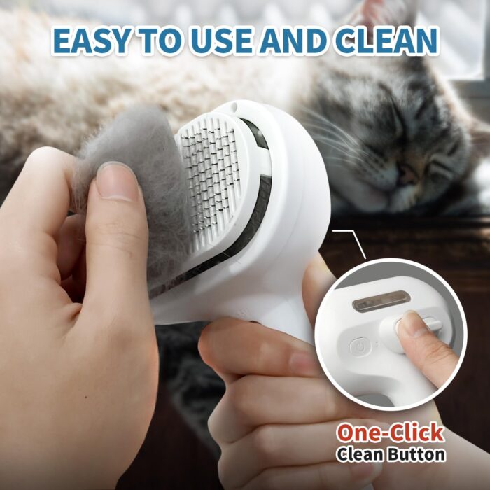 3 In 1 Self Cleaning Steamy Pet Brush - Anti-Static, Grooming Tool for Long and Short Hair Pets, Removes Loose Hair and Reduces Shedding, White - Image 6