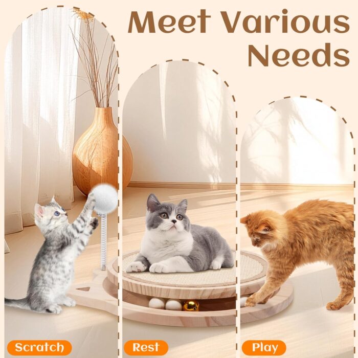 Cat Scratcher Board with Natural Sisal,Interactive Cat Kitty Kurlz Kitten Toys with Ball Track Spring Ball for Bored Indoor Adult Cats,Cat Scratch Furniture Protector for Relieves Stress - Image 6