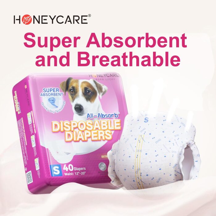 HONEY CARE All-Absorb Disposable Female Dog Diapers Small Size, Improved, 40 Count, Super Absorbent, Breathable, Wetness Indicator (Pack of 1, 40 Count Total) - Image 5
