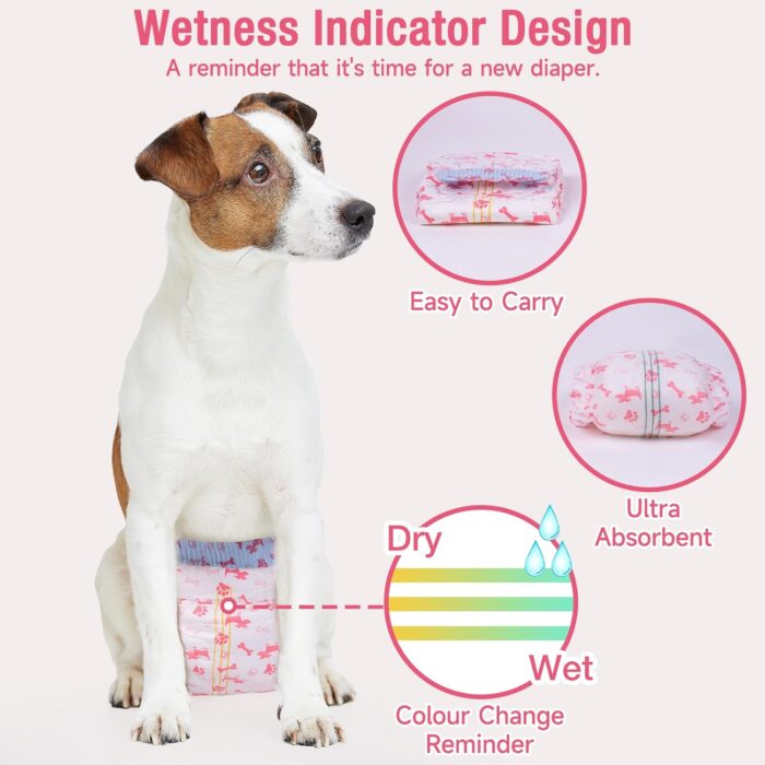 Pet Soft Disposable Dog Diapers - Female Dog Diapers with Adjustable Foam Tail Hole, Ultra Protection Puppy & Cat Diapers Wetness Indicator for Dogs in Heat or Incontinence,20pcs (XS,Red) - Image 3