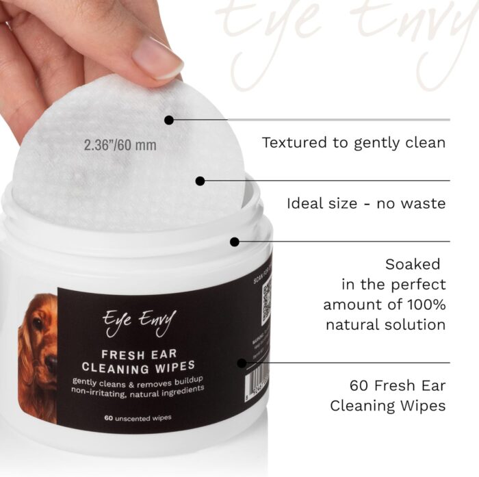 Eye Envy Fresh Ear Cleaning Wipes for Dogs. Made in The USA from Natural Ingredients. Unscented. Prevents Infections. Safe and Non-Irritating. Removes Dirt, Debris, and Wax buildup. 60 Count. - Image 6
