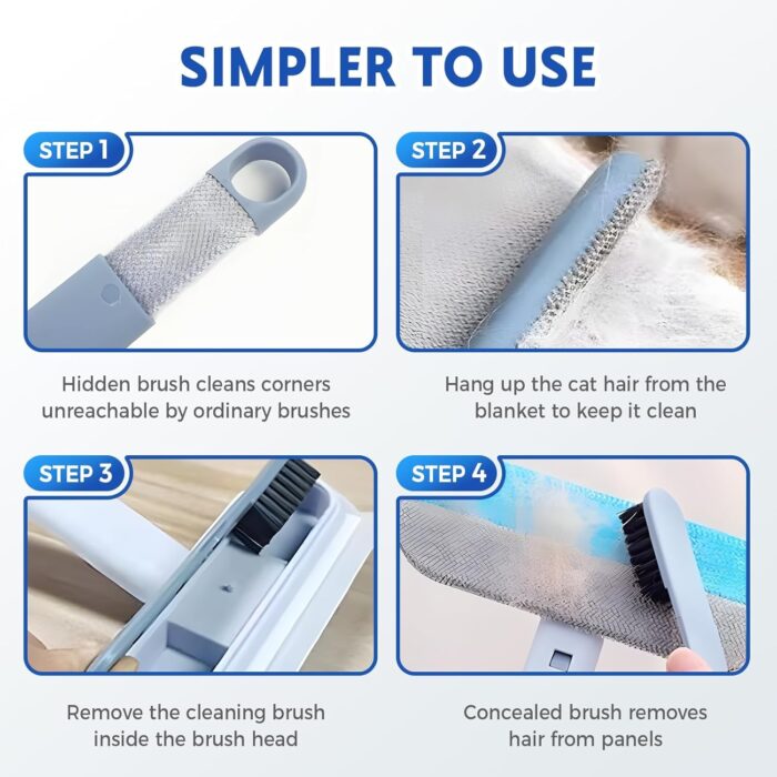 Pet Hair Remover Brush with 17-inch Handle, 4-in-1 Cat and Dog Hair Removal Tool for Furniture, Couch, Carpet, Clothes - Image 4