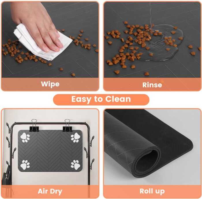 Pet Feeding Mat-Absorbent Pet Placemat for Food and Water Bowl, with Waterproof Rubber Backing, Quick Dry Water Dispenser Mat for Dog and Cat (12"x20", Striped Dark Gray) - Image 7