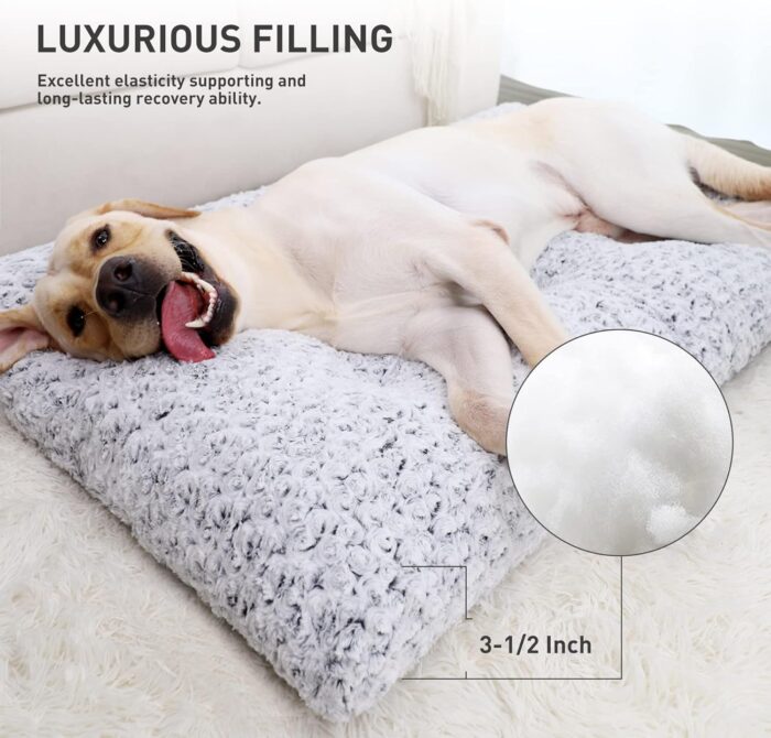 KSIIA Washable Dog Bed Deluxe Plush Dog Crate Beds Comfy Kennel Pad Anti-Slip Pet Sleeping Mat for Large, Jumbo, Medium, Small Dogs Breeds, 35" x 23", Gray - Image 5