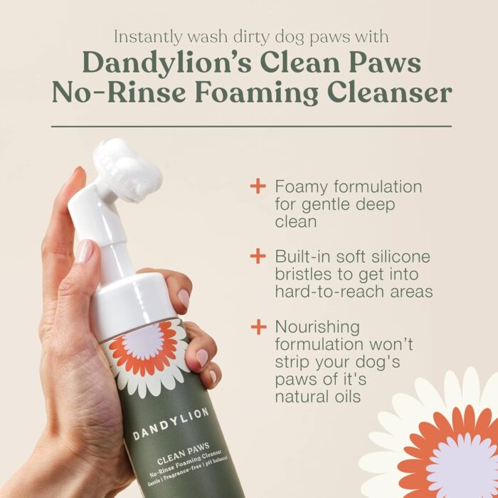 Dandylion Clean Paws | No-Rinse Dog Paw Cleaner & Puppy Paw Washer | Gentle, Fragrance-Free, pH Balanced Foaming Cleanser with Silicone Bristle Brush | Safe for All Dogs | 5 fl oz - Image 4
