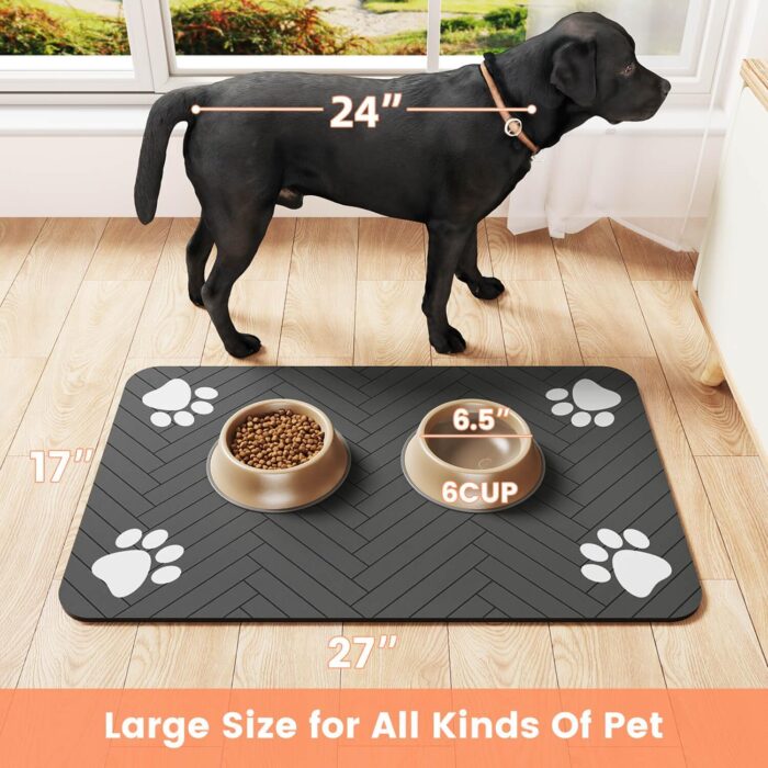 Pet Feeding Mat-Absorbent Pet Placemat for Food and Water Bowl, with Waterproof Rubber Backing, Quick Dry Water Dispenser Mat for Dog and Cat (12"x20", Striped Dark Gray) - Image 5
