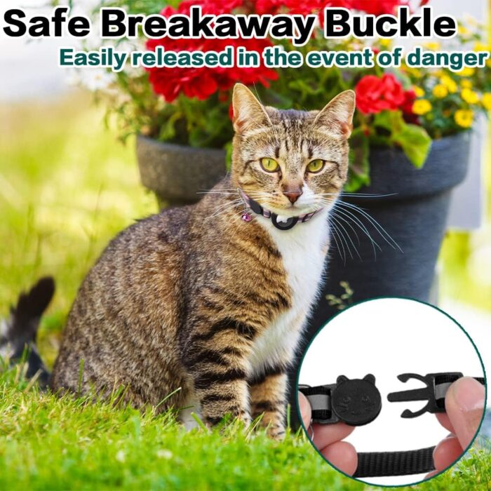 Airtag Cat Collar Breakaway, Reflective Kitten Collar with Apple Air Tag Holder and Bell for Girl Boy Cats, 0.4 Inches in Width and Lightweight(Black) - Image 2