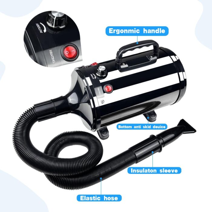 Dog Dryer for Pet Grooming, High-Velocity Force Blow Dryer, Speed Temperature Adjustable Dog Blower Grooming Dryer with 4 Nozzles - Image 3