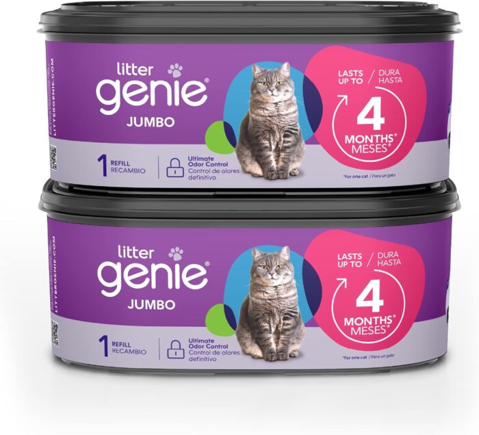 Litter Genie Refill Bags | Jumbo 2- Count (Pack of 1) | Up to 8 Months of Supply in 2 cartridges | Ultimate Odor Control Cat Litter Bags