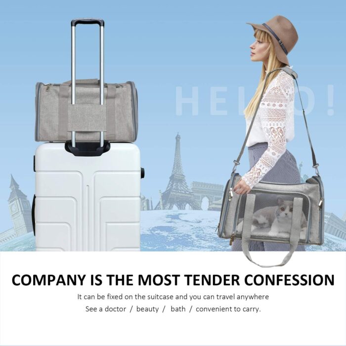 Cat Carriers Dog Carrier Pet Carrier For Small / Medium Cats Dogs Puppies (Up To 15lbs), TSA Airline Approved Small Dog Carrier Soft Sided, Collapsible Waterproof Travel Puppy Carrier - Grey - Image 7