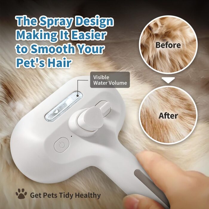 3 In 1 Self Cleaning Steamy Pet Brush - Anti-Static, Grooming Tool for Long and Short Hair Pets, Removes Loose Hair and Reduces Shedding, White - Image 5