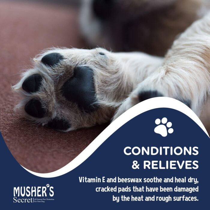 Musher's Secret Dog Paw Wax 60 g (2.1 oz) - Moisturizing Dog Paw Balm that Creates an Invisible Barrier That Protects and Heals Dry Cracked Paws - All-Natural with Vitamin E and Food-Grade Ingredients - Image 5