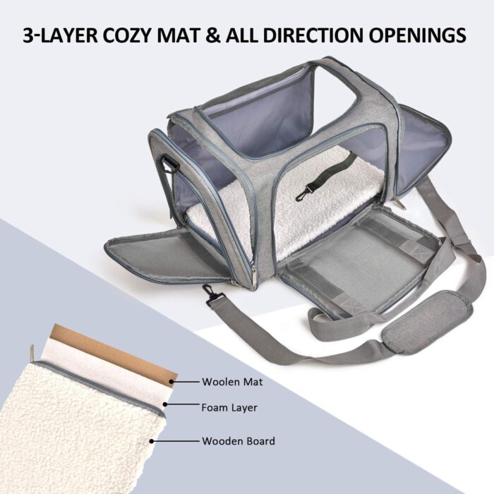 Cat Carriers Dog Carrier Pet Carrier For Small / Medium Cats Dogs Puppies (Up To 15lbs), TSA Airline Approved Small Dog Carrier Soft Sided, Collapsible Waterproof Travel Puppy Carrier - Grey - Image 6