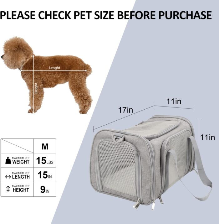 Cat Carriers Dog Carrier Pet Carrier For Small / Medium Cats Dogs Puppies (Up To 15lbs), TSA Airline Approved Small Dog Carrier Soft Sided, Collapsible Waterproof Travel Puppy Carrier - Grey - Image 5