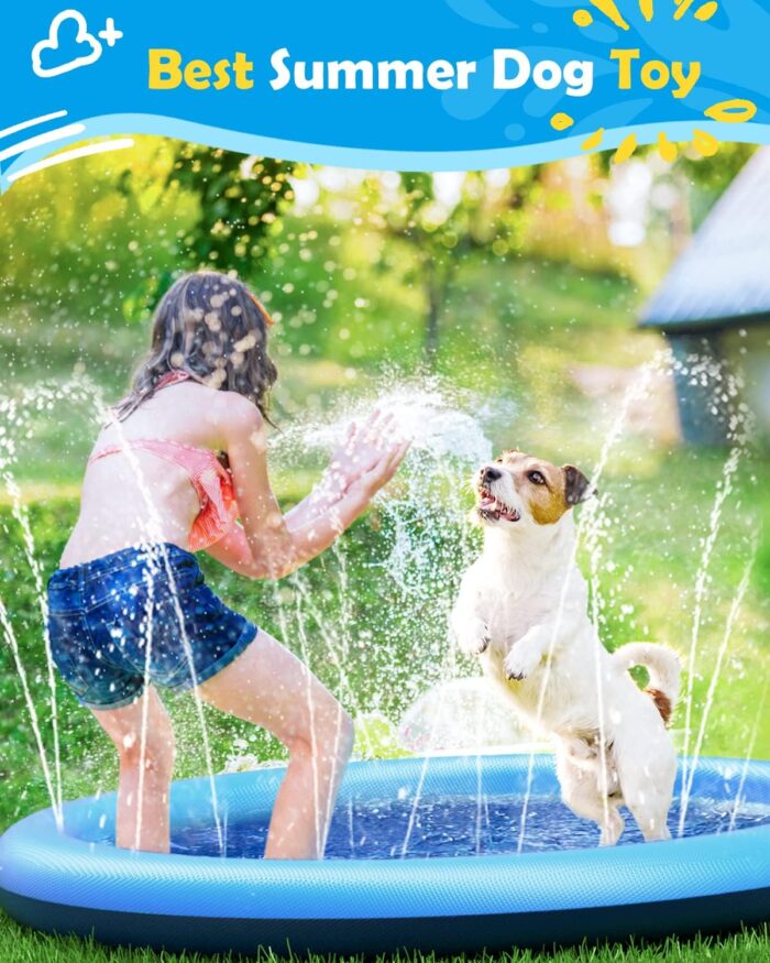 Peteast Splash Pad for Dogs & Kids - Anti-Slip Dog Pool for Large Dogs, 0.58 mm Thickened Durable Outdoor Water Play Mat, Summer Sprinkler Toy for Backyard (67in, Blue) - Image 6